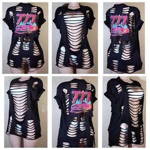 Black Custom Distressed Mustang Tshitt